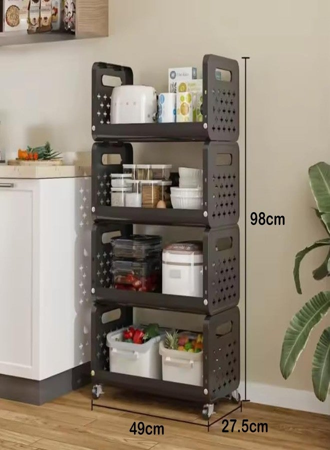 Lukzer 4-Tier Multipurpose Plastic Storage Rack with Wheels | Modular Detachable Organizer Shelf Trolley for Kitchen, Bathroom, Living Room, Office, Space-Saving Utility Rack (Black/27x49x98cm) CH-086 - Image 2